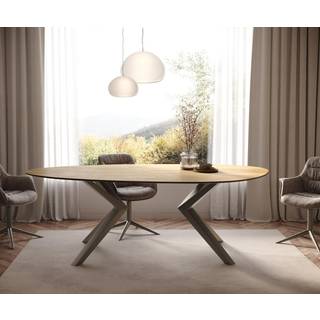 Esstisch Edge Oval 220x120 Keramik Laminam® Sabbia Eichefarbig Zenthara kantig Metall Effektfinish Titan