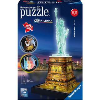 Ravensburger Statue of Liberty Night Edition - 108 Piece 3D Jigsaw Puzzle For Kids and Adults | Pr?cision Fit med Easy Click Technology | Holdbar