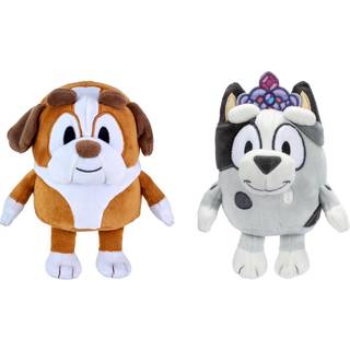 Bluey och vänner - 2 Pack mjuka fyllda djur (Princess Muffin & Winton) Cirka 6 tum - Kudda plyschleksaker för barn broderade ansikten resestorlek