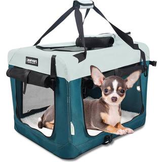 JESPET blde hundebure Kennel til kledyr 3-drs bldsidet sammenfoldelig rejsekledyrsbrer med stropper og fleecemtte til hunde Katte Skifergr