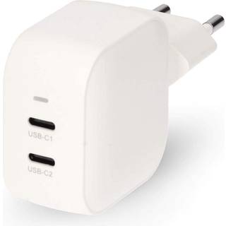 Nedis - Vægoplader | 35 W | GaN | PD3.0 | Hurtigopladningsfunktion | 1.75 / 2.33 / 2.92 / 3.0 A | Antal output: 2 | 2x USB-C™ | Automatisk Valgt Spænding | Hvid - WGCHA35WWT