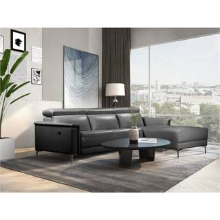 Chaiselong sofa med 1 manuel hvilestol i sort PU