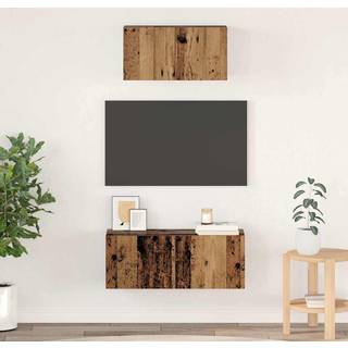 TV-møbelsæt Vægmonteret 2 pcs Gammelt træ Konstrueret træ