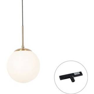 Art Deco hanglamp goud met opaal glas incl. rail adapter zwart 1-fase - Slimline Flore