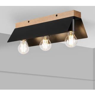 Esme loftlampe, sort, længde 40 cm, metal/træ, 3 lyskilder.