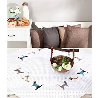 Stickpackung Tischdecke Katzen 95x95cm - Weiß, Kitt