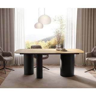 Esstisch Edge Boot 200x100 Keramik Laminam® Sabbia Eichefarbig Troa Metall Schwarz