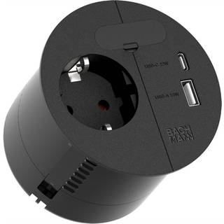 Bachmann LOOP IN CHARGE - strømsokkel-outlet - 1 strømsokkel, 1 USB-sokkel, 1 USB-C-sokkel - matte sort (RAL 9005) --> På fjernlager, levevering hos dig 18-07-2026