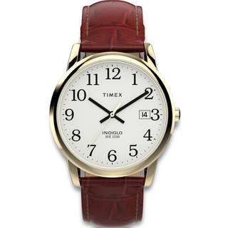 TIMEX Easy Reader, guldfarve med brun læderrem