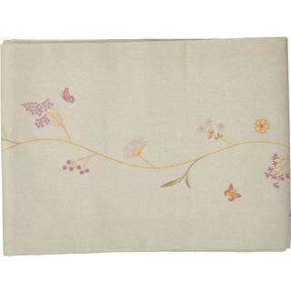 Sommerdug med blomster coated 140 cm x 360 cm hørfarvet