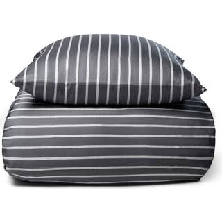 Bambus sengetøj - 100% Naturligt bambus - 140x200 cm - Stribet grå - Satinvævet sengesæt