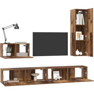 Væg TV Skab Vægmonteret 4 pcs Gammelt træ Konstrueret træ