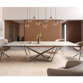 Esstisch Edge 300x100 Keramik Calacatta Luxe Weiß-Gold-Grau Spider Flachstahl Edelstahl