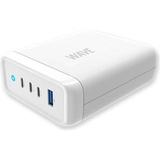 Bølge 100 W USBopladningsstation, 3x USBC + 1x USBA, hvid.