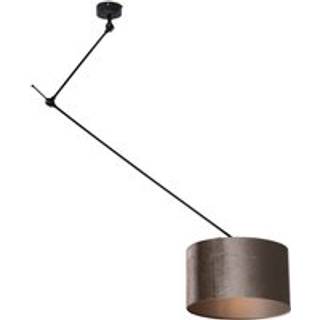 Pendellampe sort med fløjlsskærm taupe 35 cm - Blitz