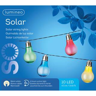 Lyskæde LED - Solcelle - 10 pærer, farvet