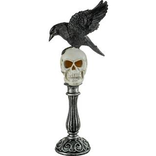 Totenkopf Büste mit Rabe mit Gespreizten Flügeln & LED 35cm