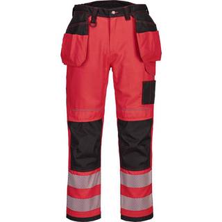 PW3 Hi-Vis Bukser m/ Hængelommer - Rød/Sort (Størrelse: 30)