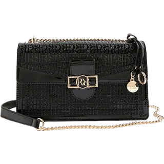 River Island River Island Black Patent Logo Panelled Shoulder Bag