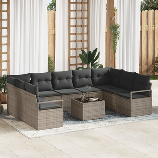 Havesofa Sæt med pude med opbevaring 10 pcs Lysegrå polyrattan