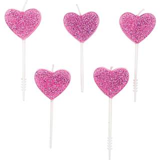 Kerzen Herzen Glitter rosa 5 Stück - Rosa