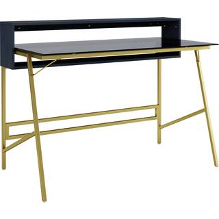 Kontorbord med glasbordplade og gylden metalramme