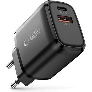 Tech-Protect Vægoplader m. 30W - 1 x USB-A (QC) & 1 x USB-C (PD) - Sort