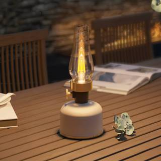 Calex LED-bordlampe med batteri Lavinio, sandfarvet, dæmper dæmpbar, Creme/amber, Stue/spisestue, Aluminium