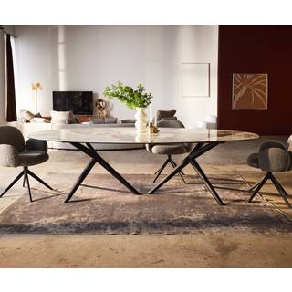 Esstisch Edge Oval 280x130 Keramik Minas Melange Weiß-Beige Estelar rund Metall Schwarz