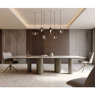 Esstisch Edge 300x100 Keramik Minas Melange Weiß-Beige Pilier Metall Effektfinish Titan - Minas Melange Weiß-Beige