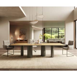 Esstisch Edge 300x100 Keramik Laminam® Sabbia Eichefarbig Pilier Metall Effektfinish Titan