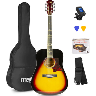 Western Guitar Pakke med taske, digital-tuner, plektre, rem og ekstra strengesæt