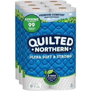 Quilted Northern Ultra Soft & Strong Toilet Paper 24 Supreme Rolls = 99 Regelbundna rullar 2-lags badvävnad 8 räkning (paket med 3)
