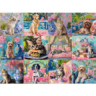 Buffalo Games - Bonjour - Sophie Clima - Cats and Dogs Collage - 1000 Piece Jigsaw Puzzle for Adults - Utmanande pussel perfekt för spelkvällar