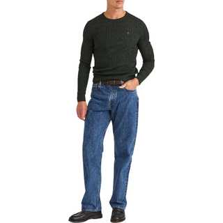 Morris Merino Cable Crew Neck Olive