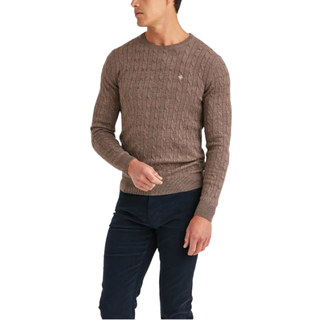 Morris Merino Cable Crew Neck Light Brown