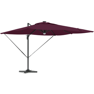 Cantilever Roma Parasol med LED'er i Bordeaux Rød, 286x285x270 cm, Aluminium