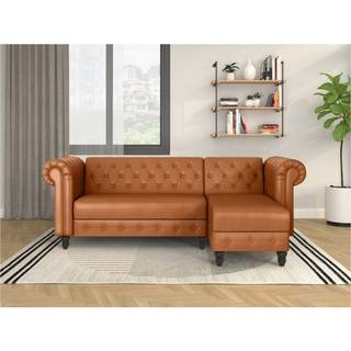 Sovesofa chaiselong i PU Cognac
