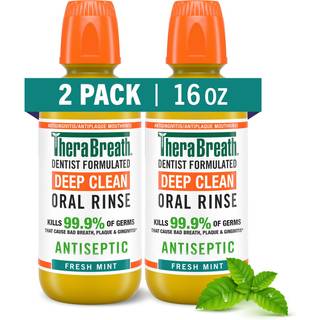 TheraBreath Deep Clean Mundskyl Antigingivitis Antiseptisk Tandlge med frisk myntesmag, alkoholfri 16 fl oz (pakke med 2)
