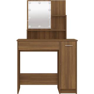 makeupbord med LED-lys 86,5x35x136 cm brun egetræsfarve