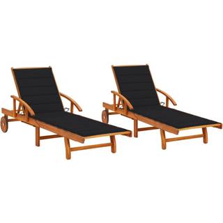 Liggestol Med Hynde Massivt Akacietræ - Sort / 2 liggestole