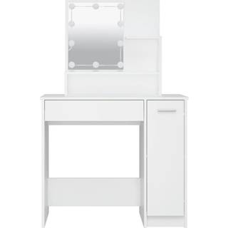 makeupbord med LED-lys 86,5x35x136 cm hvid