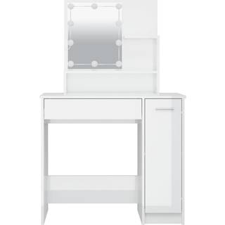 Makeupbord Med Led-Lys 86,5X35X136 Cm - Hvid højglans