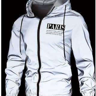 TEMU Men's Lightweight Hooded Jacket - "paris" Print, Zip-up Windbreaker With Adjustable Drawstring Hood, Casual Spring/fall Outerwear, & Design, Windbreaker Jacket, Spring Outerwear, , Durable Fabric