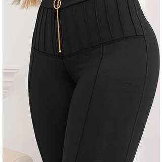 TEMU Women's Beige Ribbed Pants With Elastic Waist & Front Zipper - Comfortable Stretchy Office & Pants, Solid Color Machine Washable Versatile Casual Trousers, Ruched Elastic Waist, Texture