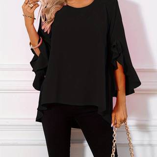TEMU Solid Color Crew Neck Blouse, Elegant Ruffle Sleeve Blouse For , Women's Clothing