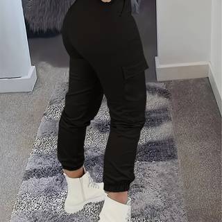 TEMU Women's Casual Solid Color Jogger Pants, 100% Polyester, Fit, Woven Fabric, 130g/m², Adult Fashion Trousers