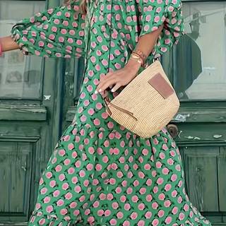 TEMU Floral Print Maxi Dress, Elegant Lantern Sleeve Loose Dress For Spring & Fall, Women's Clothing