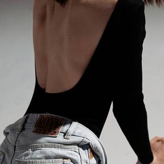 TEMU Solid Color Backless Bodysuit, Sexy Long Sleeve Bodysuit For Spring & Fall, Women's Clothing