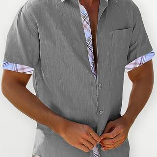 TEMU Men' Blue Button-up Shirt With Chest Pocket - Short Sleeve,casual & Stylish For Summer, Stylish Summer Top | Classic Collar Shirt | Breathable Material